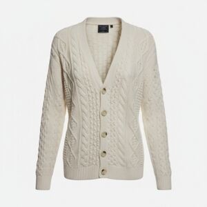 Abercrombie & Fitch Women's Large Cream Cable Knit Button Up Cardigan